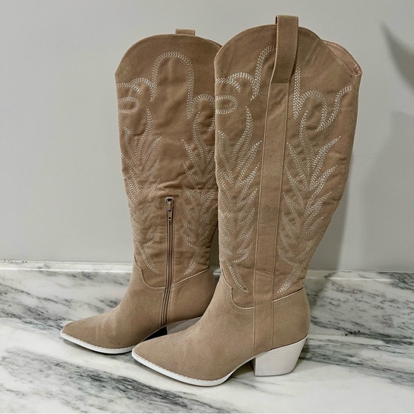 Altar'd State Beige Suede Western Knee Boots - Picture 3 of 7
